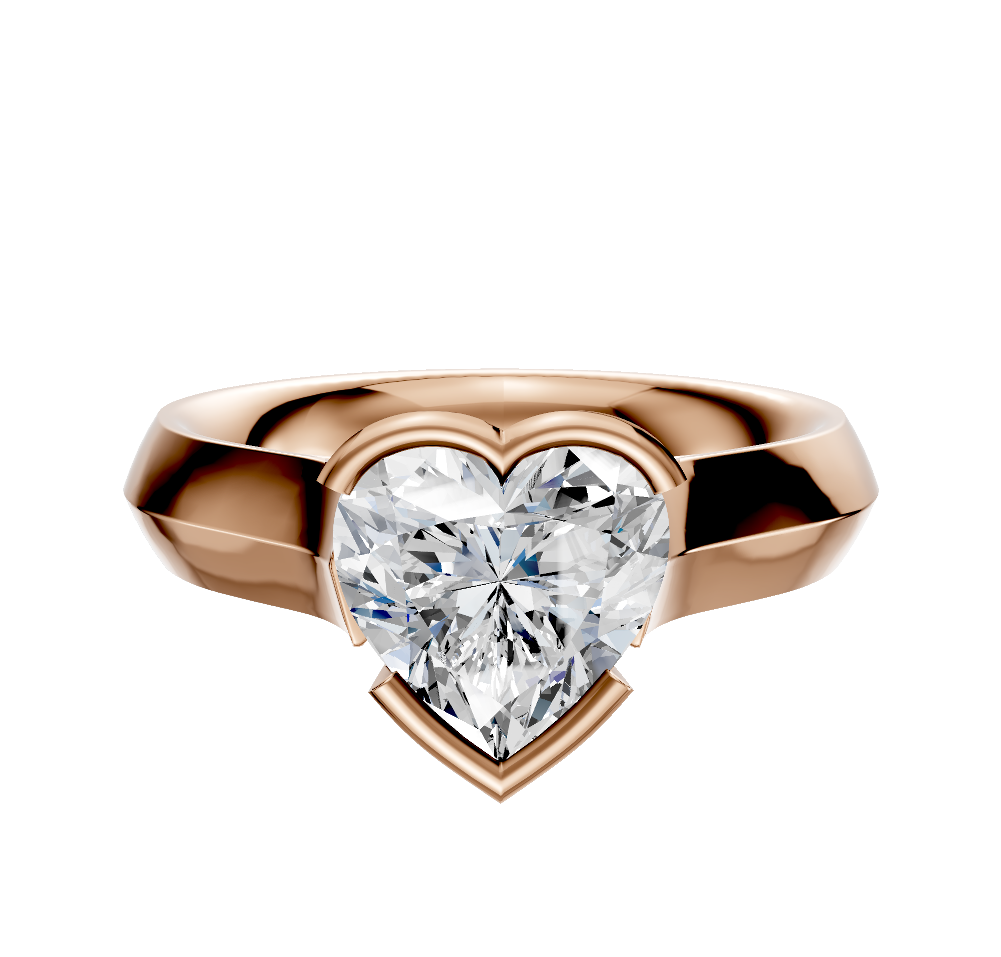A 14K rose gold engagement ring with a 4.0mm bezel and half bezel east/west cathedral knife edge design, displayed against a plain white background.