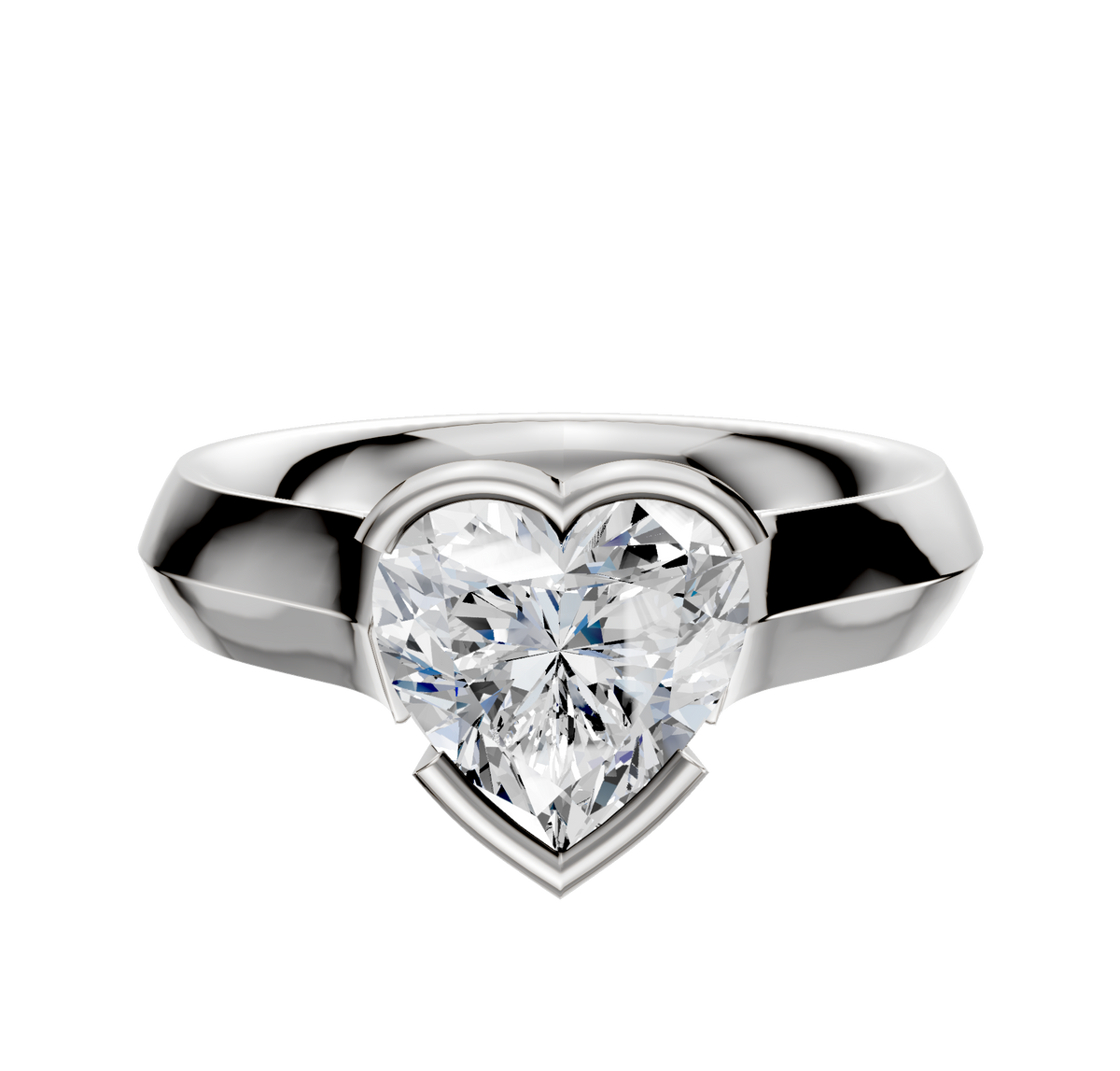 A platinum bezel half bezel east/west cathedral knife edge 4.0mm engagement ring is shown against a plain white background.
