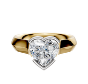 The 14K Two Tone Bezel Half Bezel East/West Cathedral Knife Edge 4.0mm Engagement Ring is displayed on a white background, featuring a gold and silver design with an elegant cathedral setting.