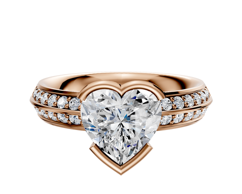 18K Rose Gold Bezel Half Bezel East/West Classic Knife Edge 1-Row-Pave 2.5mm Engagement Ring