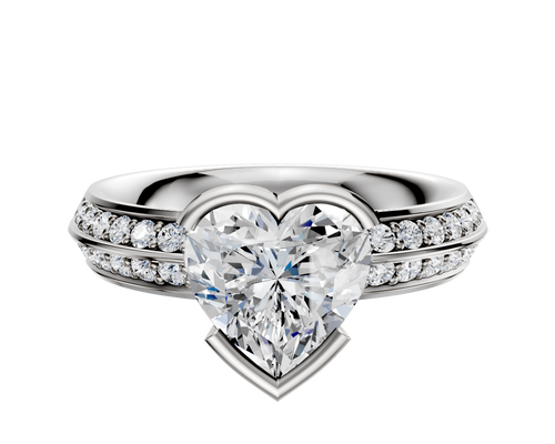 18K Two Tone Bezel Half Bezel East/West Classic Knife Edge 1-Row-Pave 2.5mm Engagement Ring