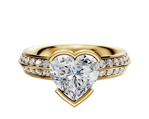18K Yellow Gold Bezel Half Bezel East/West Classic Knife Edge 1-Row-Pave 2.5mm Engagement Ring