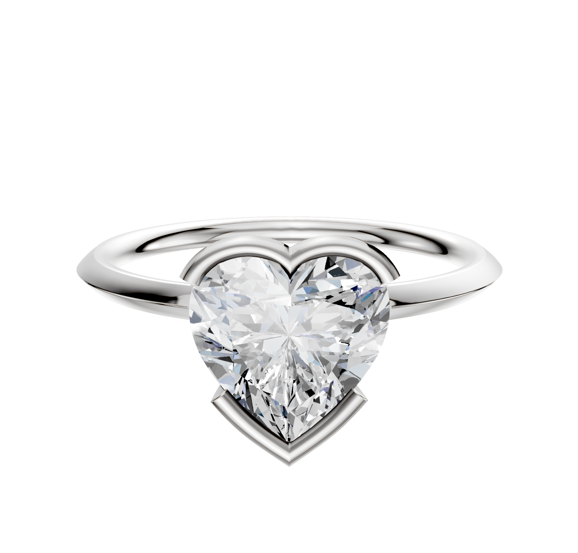 A 14K white gold bezel half bezel east/west classic knife edge 1.5mm engagement ring is displayed on a plain white background.