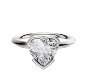 A 14K white gold bezel half bezel east/west classic knife edge 2.0mm engagement ring is showcased against a plain white background.