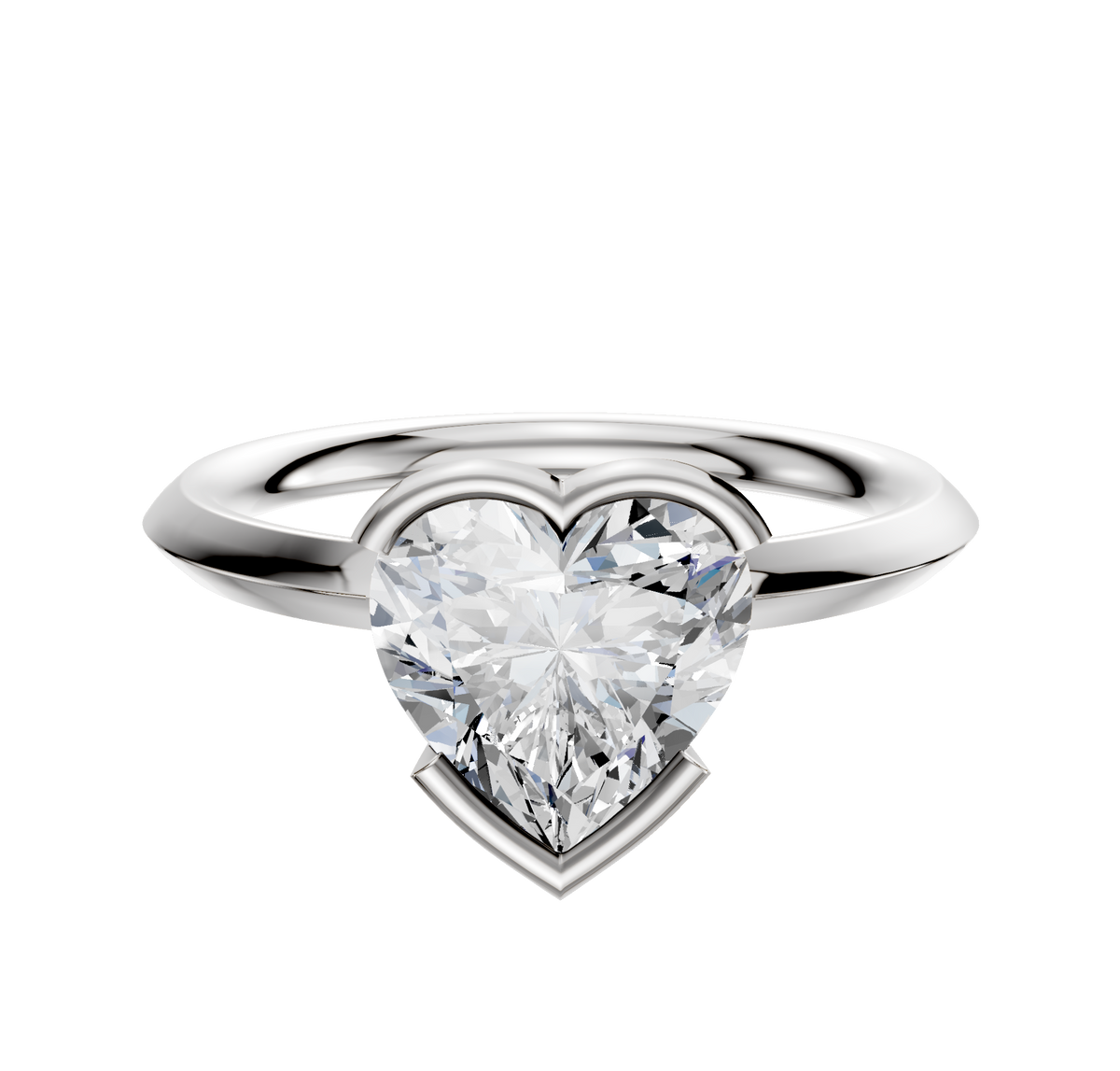 An 18K white gold bezel half bezel East/West classic knife edge 2.0mm engagement ring displayed against a plain white background.