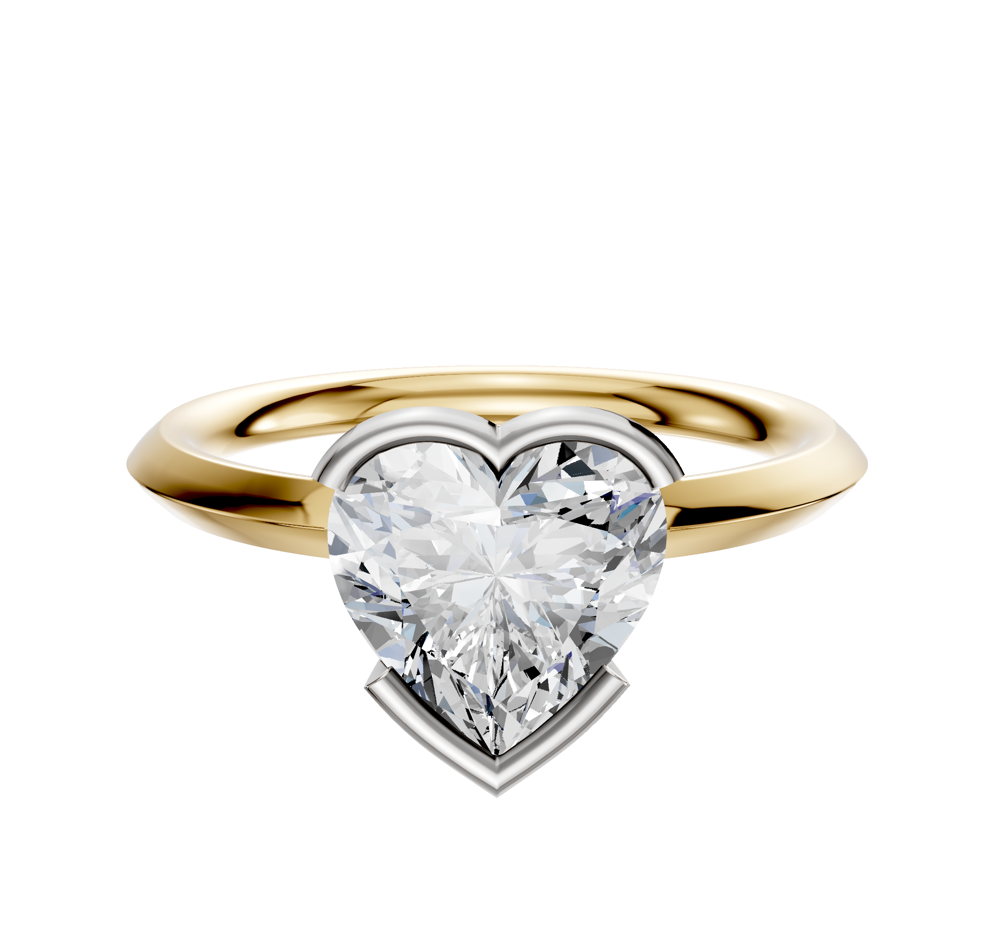 The 14K Two Tone Bezel Half Bezel East/West Classic Knife Edge 2.0mm Engagement Ring is showcased, featuring a stylish two-tone design and classic knife edge on a plain white background.
