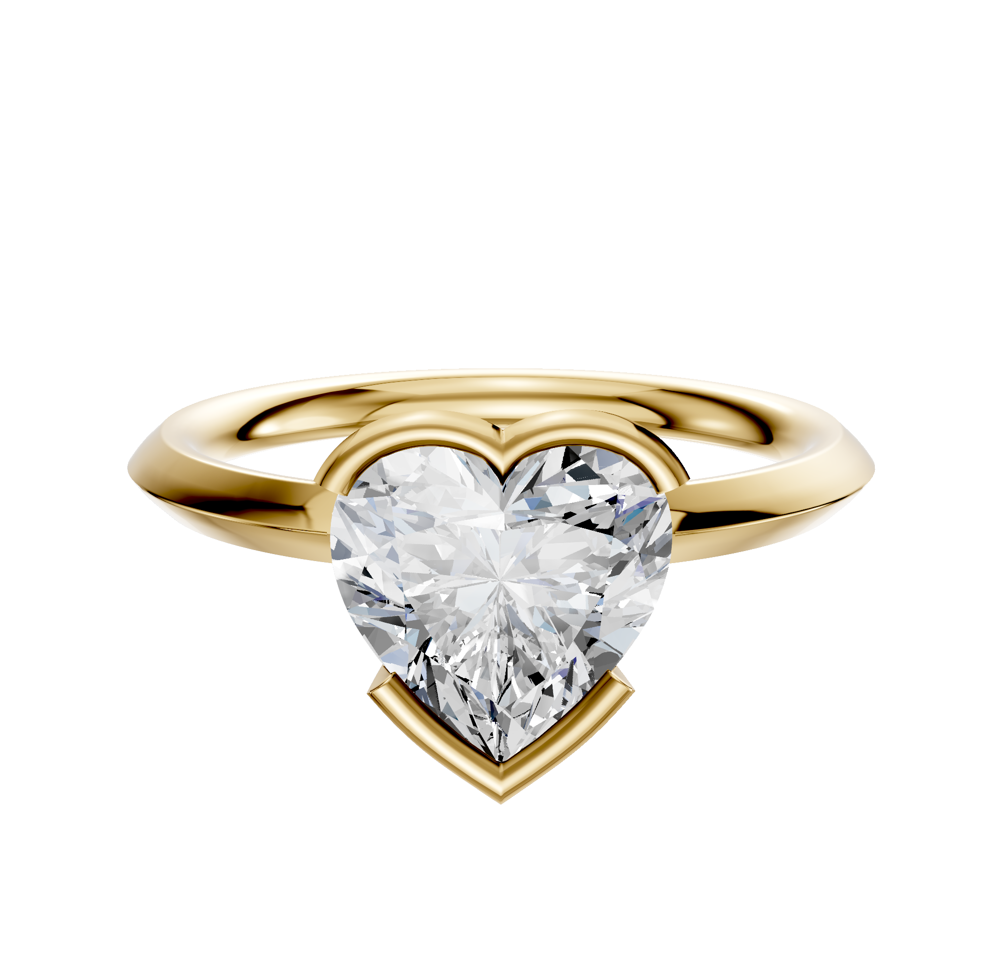 A 14K Yellow Gold Bezel Half Bezel East/West Classic Knife Edge 2.0mm Engagement Ring displayed against a white background, featuring an elegant and timeless design.