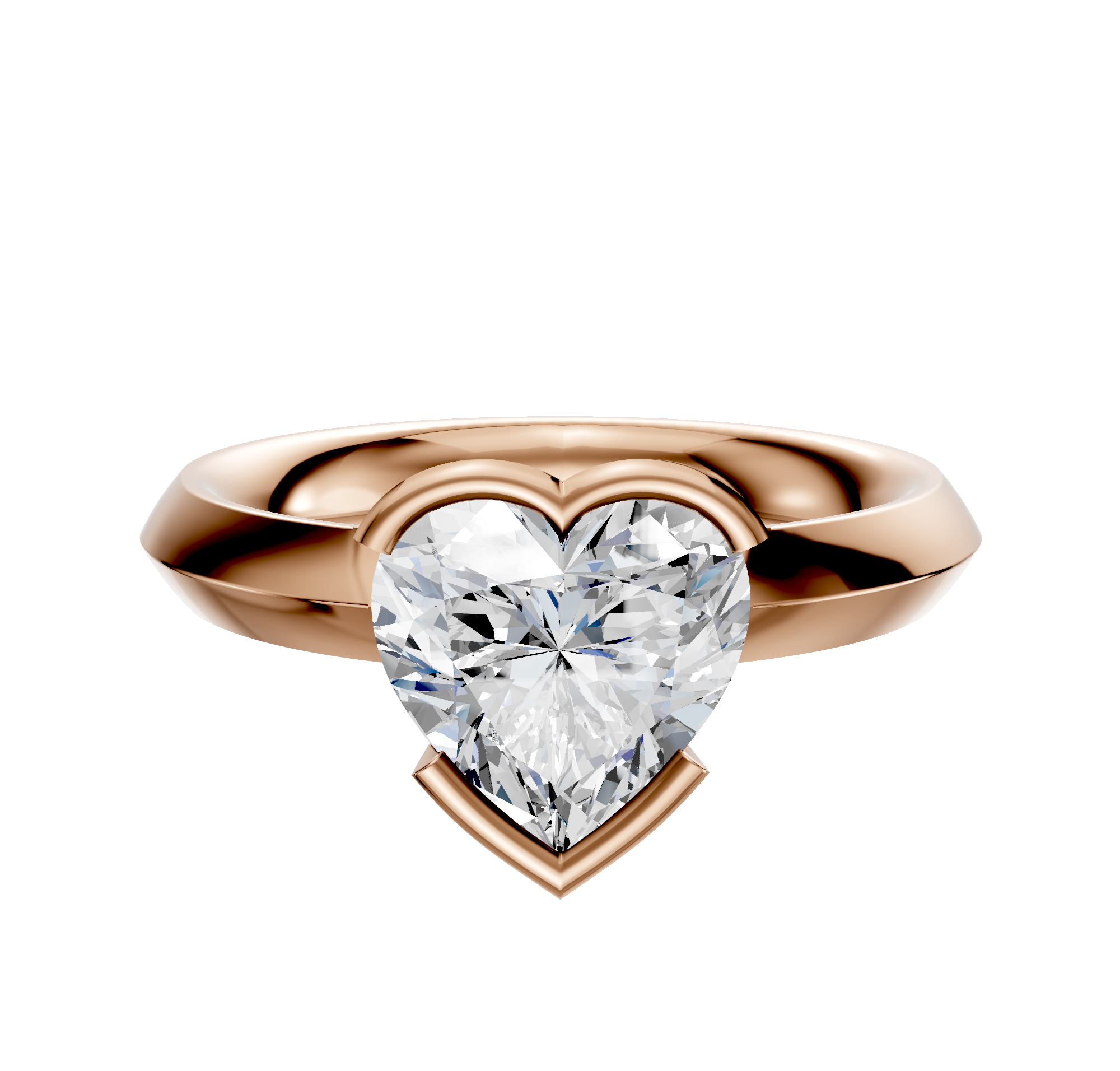 A 14K rose gold engagement ring, featuring a classic knife edge and east/west half bezel setting with a 3.0mm center, displayed against a white background.