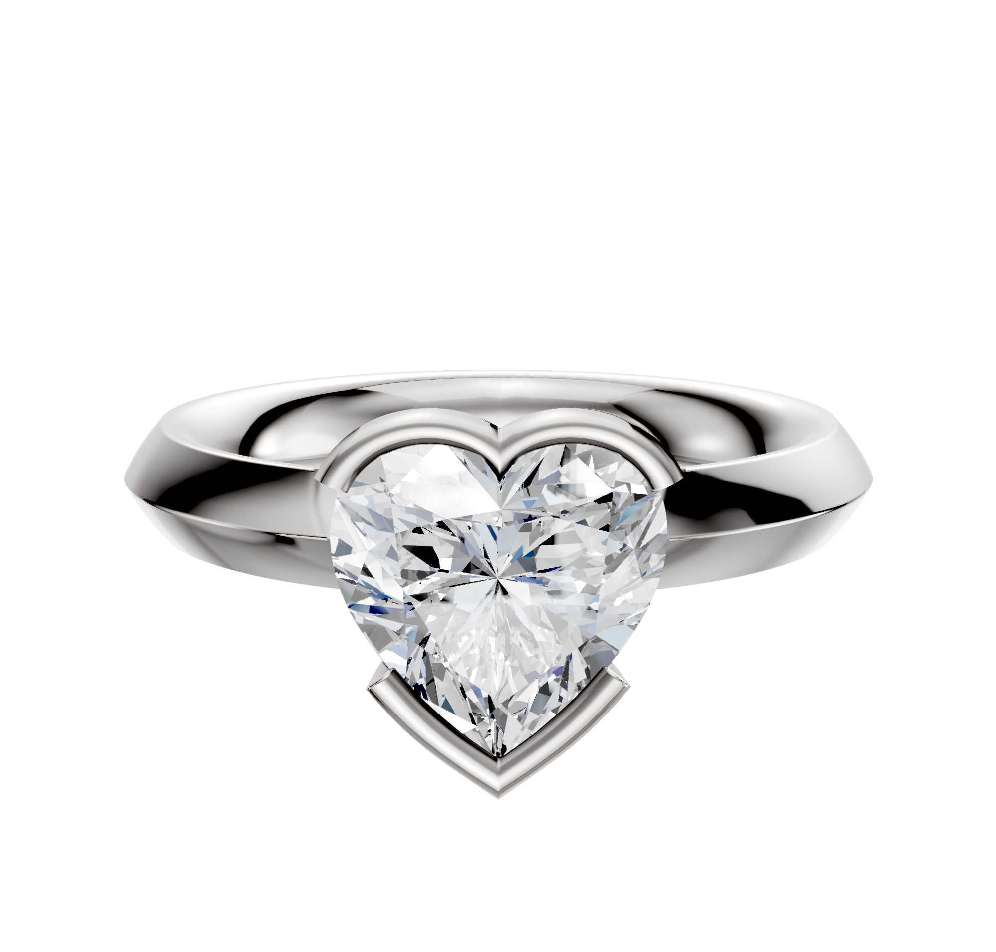 A 14K white gold bezel half bezel East/West classic knife edge 3.0mm engagement ring is displayed on a plain white background, featuring a simple, polished band for an elegant look.