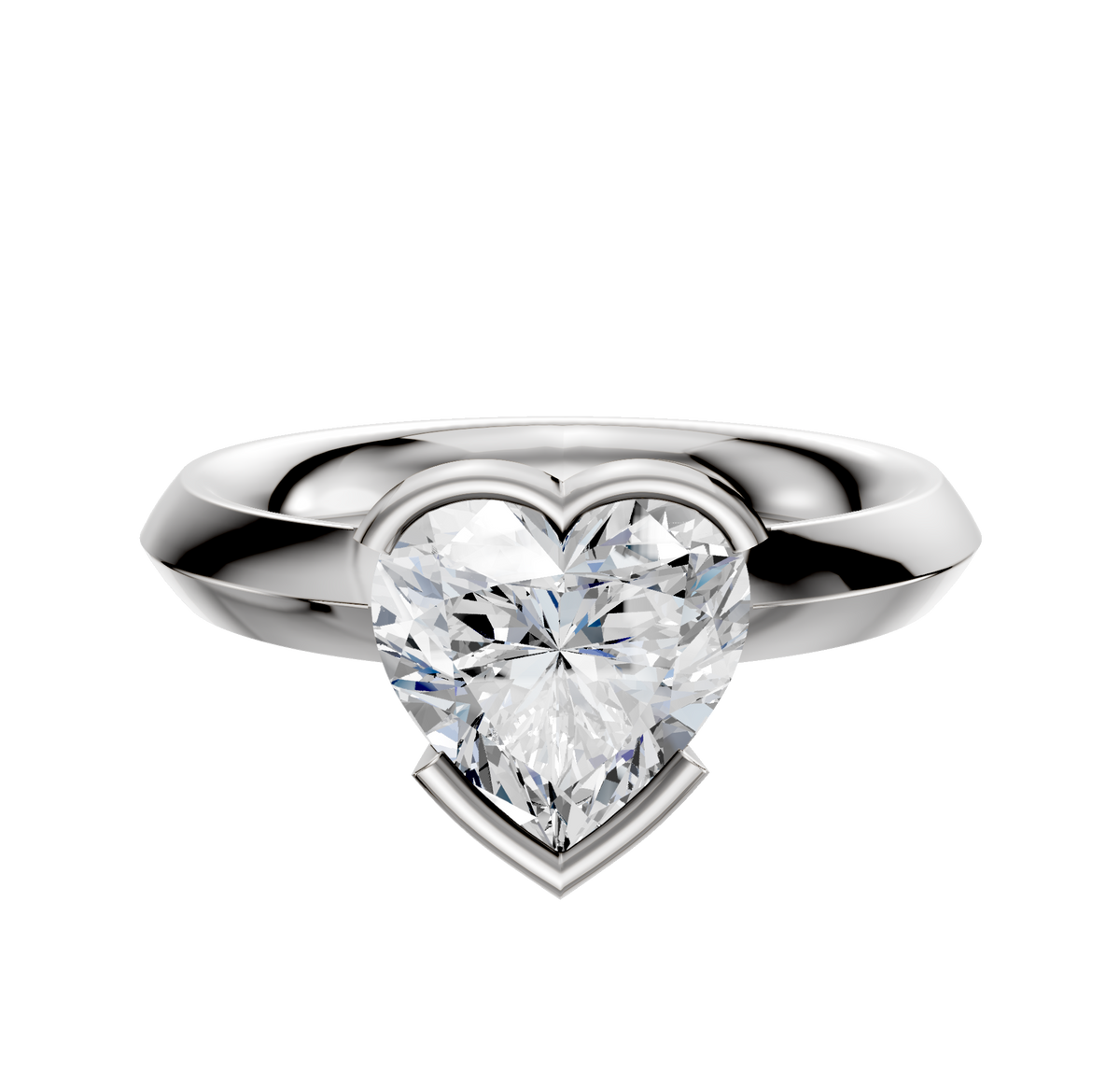 An 18K white gold engagement ring featuring a classic knife edge and a 3.0mm east/west-set bezel half bezel design, displayed against a plain white background.