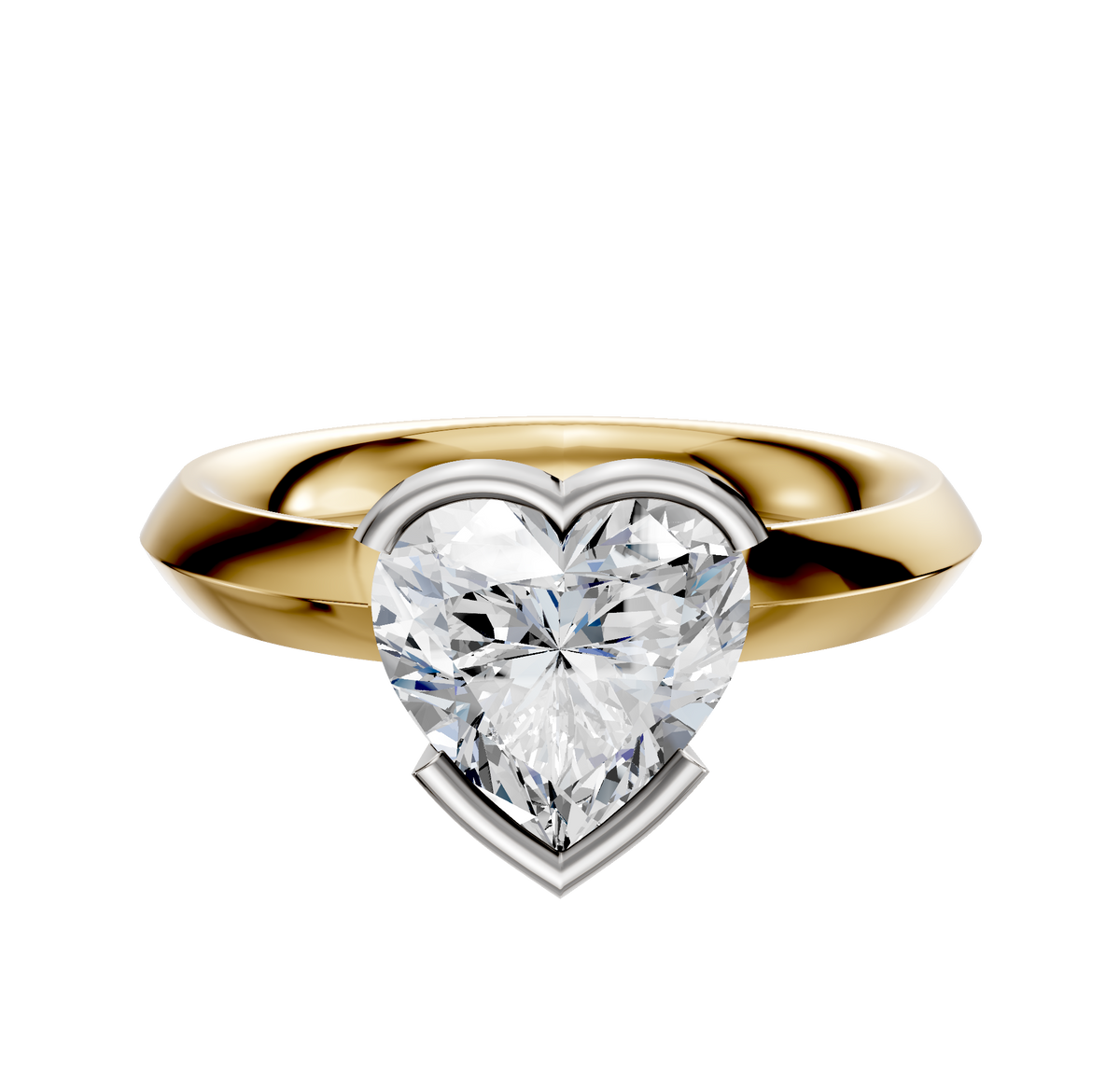 An 18K two-tone Bezel Half Bezel East/West Classic Knife Edge 3.0mm engagement ring, featuring a modern design, displayed on a plain white background.