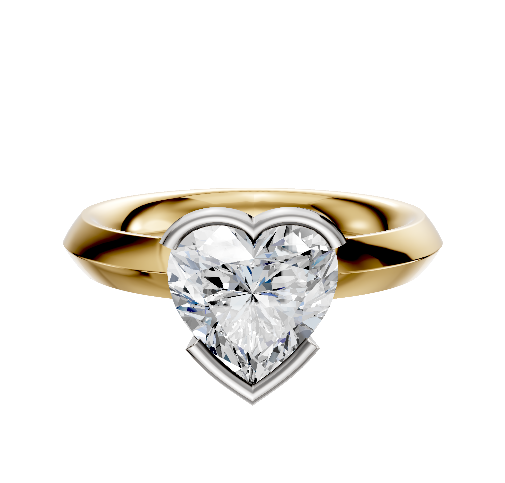 An 18K two-tone Bezel Half Bezel East/West Classic Knife Edge 3.0mm engagement ring, featuring a modern design, displayed on a plain white background.