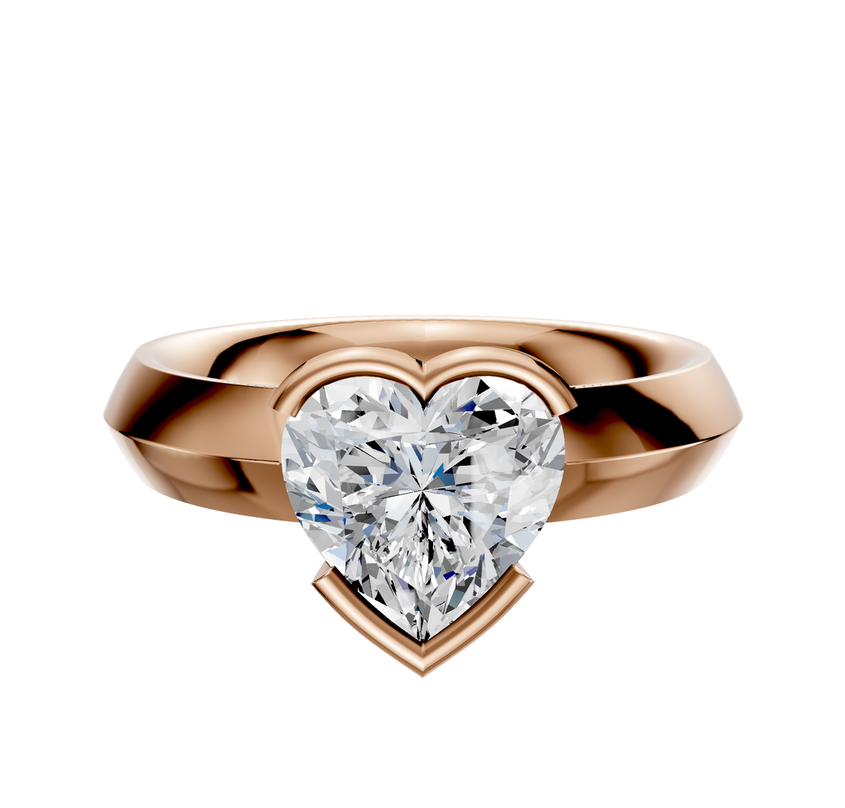 A 14K rose gold engagement ring in a classic knife edge design with a 4.0mm bezel half bezel east/west setting, shown against a plain white background.