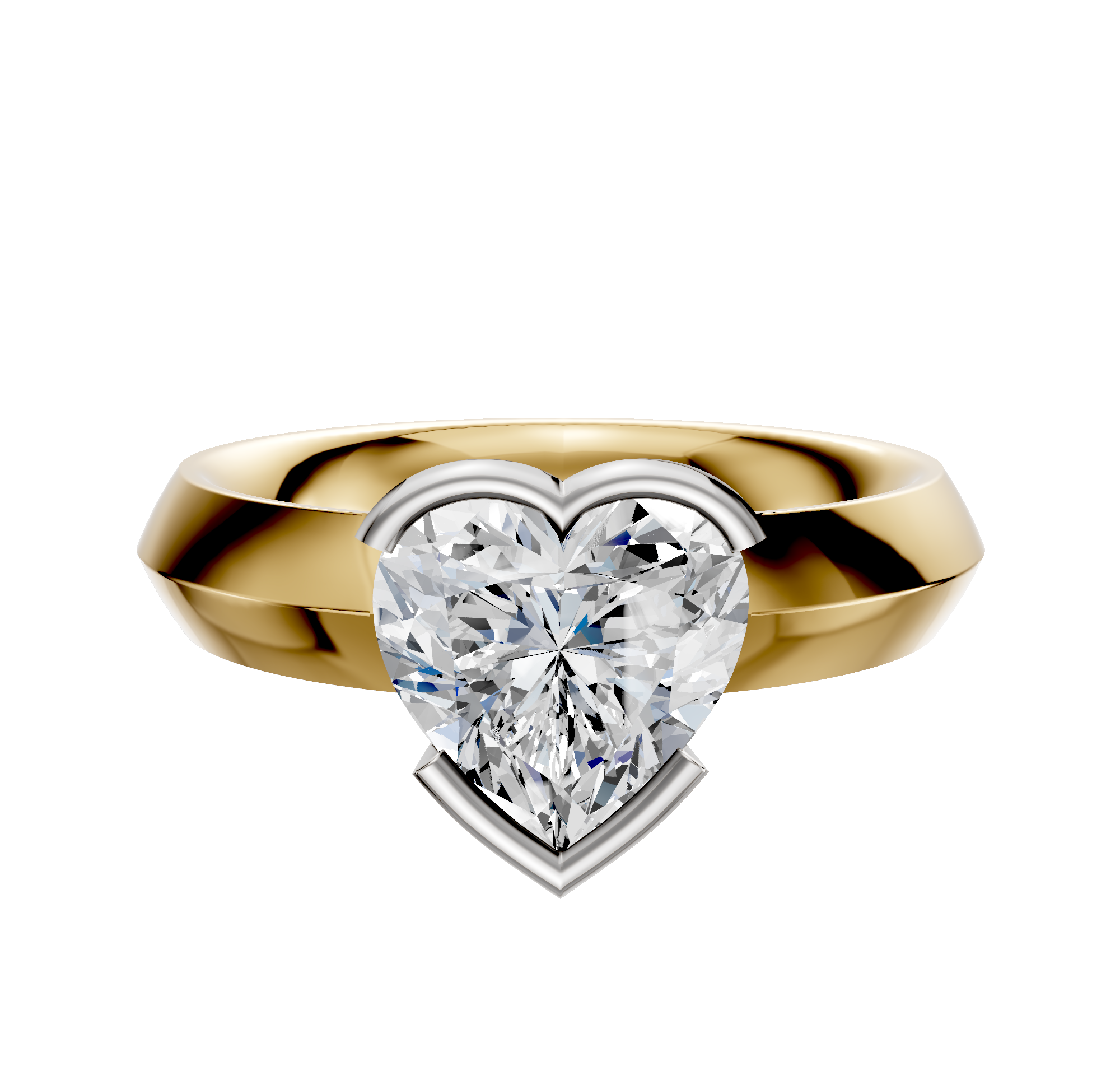 A 14K two tone bezel half bezel east/west classic knife edge 4.0mm engagement ring is showcased against a plain white background.