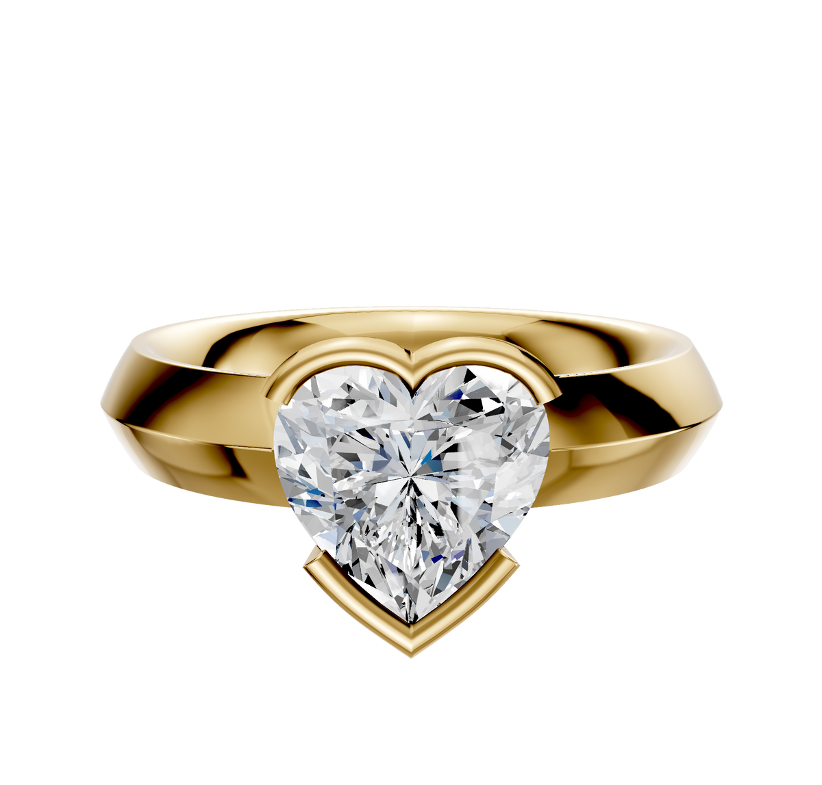 An 18K yellow gold Bezel Half Bezel East/West Classic Knife Edge 4.0mm engagement ring, showcased against a plain white background.