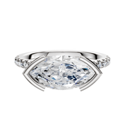 A close-up of the 14K White Gold Bezel Half Bezel East/West Cathedral Dome 1-Row-Pave 2.5mm Engagement Ring, featuring a central stone and pave-set accents along the band, set against a plain white background.