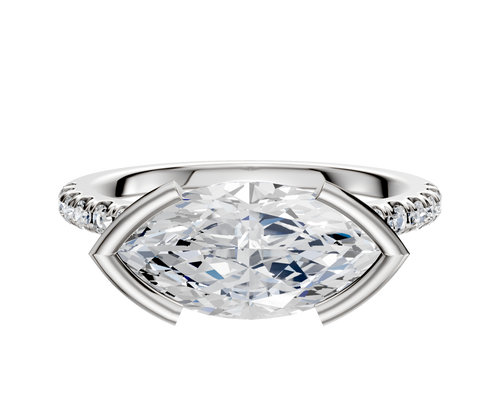Platinum Bezel Half Bezel East/West Cathedral Dome 1-Row-Pave 2.5mm Engagement Ring
