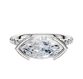 A Platinum Bezel Half Bezel East/West Cathedral Dome 1-Row-Pave 2.5mm engagement ring with round pave diamonds on the sides, displayed on a plain white background.