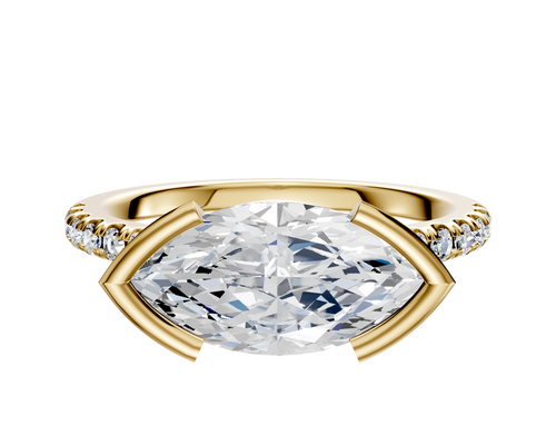 18K Yellow Gold Bezel Half Bezel East/West Cathedral Dome 1-Row-Pave 2.5mm Engagement Ring