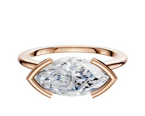 18K Rose Gold Bezel Half Bezel East/West Cathedral Dome 1.5mm Engagement Ring