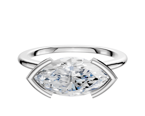 18K White Gold Bezel Half Bezel East/West Cathedral Dome 1.5mm Engagement Ring