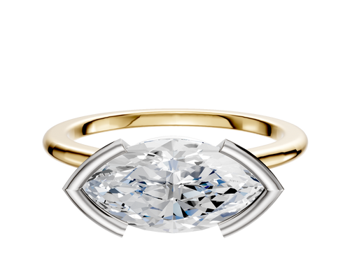 18K Two Tone Bezel Half Bezel East/West Cathedral Dome 1.5mm Engagement Ring