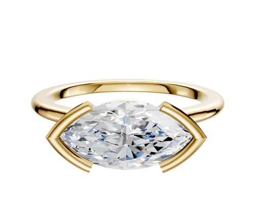 14K Yellow Gold Bezel Half Bezel East/West Cathedral Dome 1.5mm Engagement Ring