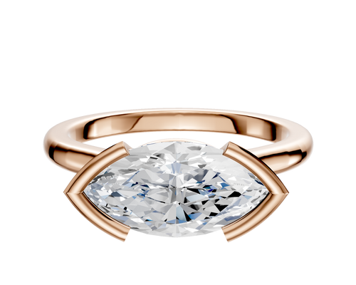 14K Rose Gold Bezel Half Bezel East/West Cathedral Dome 2.0mm Engagement Ring