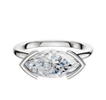 The Platinum Bezel Half Bezel East/West Cathedral Dome 2.0mm Engagement Ring features a sleek platinum band and a sophisticated east/west set gemstone, shown against a plain white background.