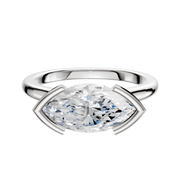 The Platinum Bezel Half Bezel East/West Cathedral Dome 2.0mm Engagement Ring features a sleek platinum band and a sophisticated east/west set gemstone, shown against a plain white background.