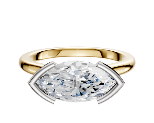 14K Two Tone Bezel Half Bezel East/West Cathedral Dome 2.0mm Engagement Ring