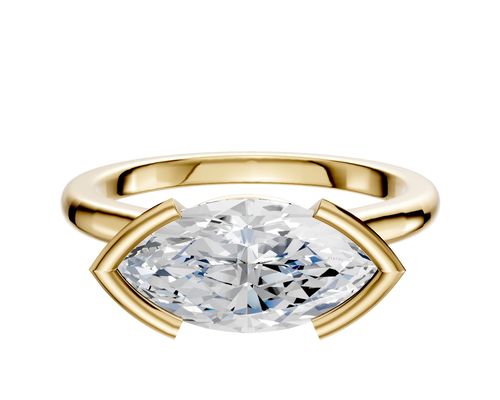 14K Yellow Gold Bezel Half Bezel East/West Cathedral Dome 2.0mm Engagement Ring