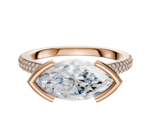 18K Rose Gold Bezel Half Bezel East/West Cathedral Dome 3-Row-Pave 2.0mm Engagement Ring