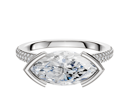18K Two Tone Bezel Half Bezel East/West Cathedral Dome 3-Row-Pave 2.0mm Engagement Ring