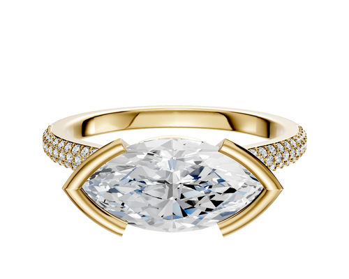 14K Yellow Gold Bezel Half Bezel East/West Cathedral Dome 3-Row-Pave 2.0mm Engagement Ring