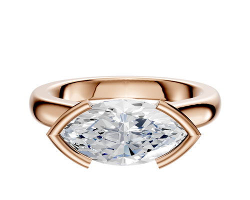 14K Rose Gold Bezel Half Bezel East/West Cathedral Dome 3.0mm Engagement Ring