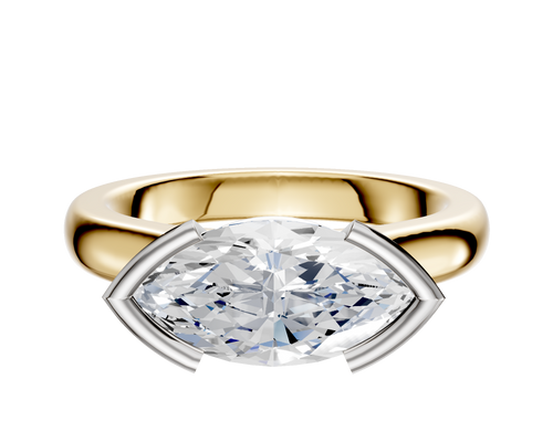 14K Two Tone Bezel Half Bezel East/West Cathedral Dome 3.0mm Engagement Ring