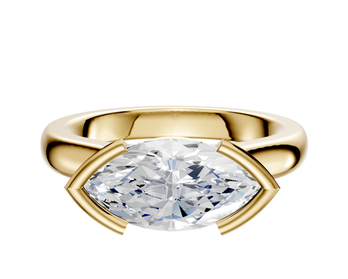 18K Yellow Gold Bezel Half Bezel East/West Cathedral Dome 3.0mm Engagement Ring