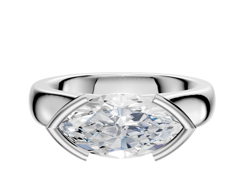14K White Gold Bezel Half Bezel East/West Cathedral Dome 4.0mm Engagement Ring