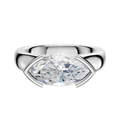 A Platinum Bezel Half Bezel East/West Cathedral Dome 4.0mm Engagement Ring with a horizontally set centerpiece, featuring modern prongs, displayed on a plain white background.
