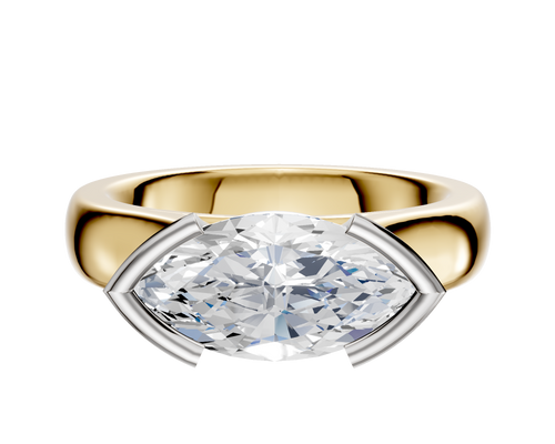 18K Two Tone Bezel Half Bezel East/West Cathedral Dome 4.0mm Engagement Ring