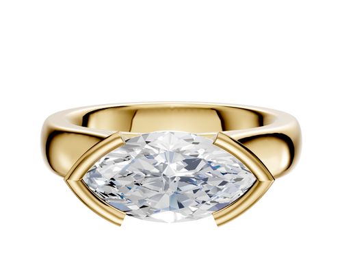 18K Yellow Gold Bezel Half Bezel East/West Cathedral Dome 4.0mm Engagement Ring