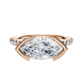 The 14K Rose Gold Bezel Half Bezel East/West Classic Dome 1-Row-Pave 2.5mm Engagement Ring features sparkling pave diamonds along the upper band and is displayed on a white background.