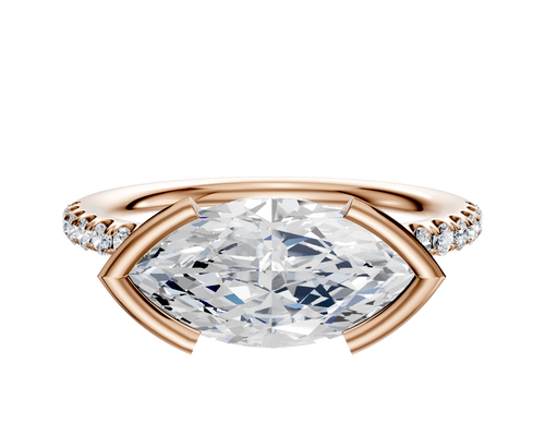 18K Rose Gold Bezel Half Bezel East/West Classic Dome 1-Row-Pave 2.5mm Engagement Ring