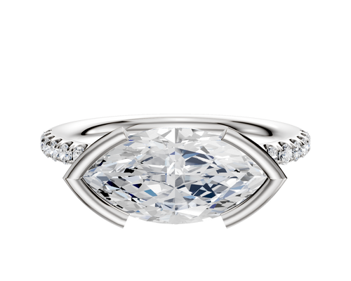 18K White Gold Bezel Half Bezel East/West Classic Dome 1-Row-Pave 2.5mm Engagement Ring