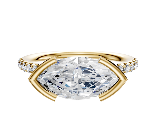 14K Yellow Gold Bezel Half Bezel East/West Classic Dome 1-Row-Pave 2.5mm Engagement Ring