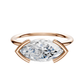The 14K Rose Gold Bezel Half Bezel East/West Classic Dome 1.5mm Engagement Ring features a sleek, modern open setting with a marquise-cut diamond, showcased against a white background.