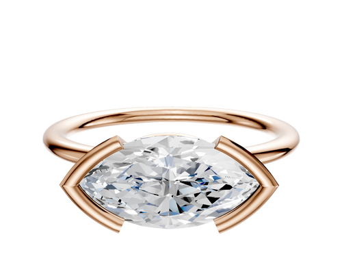 18K Rose Gold Bezel Half Bezel East/West Classic Dome 1.5mm Engagement Ring