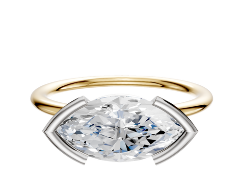 18K Two Tone Bezel Half Bezel East/West Classic Dome 1.5mm Engagement Ring