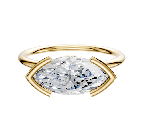 14K Yellow Gold Bezel Half Bezel East/West Classic Dome 1.5mm Engagement Ring